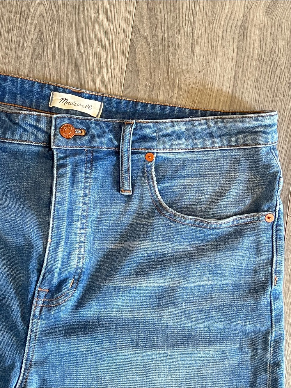 Madewell Medium Blue Denim Shorts with Copper Button - Picture 2 of 7